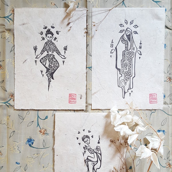 Linogravures originales « The Chopped Ones » sur papier Lokta - Prix pour chaque impression