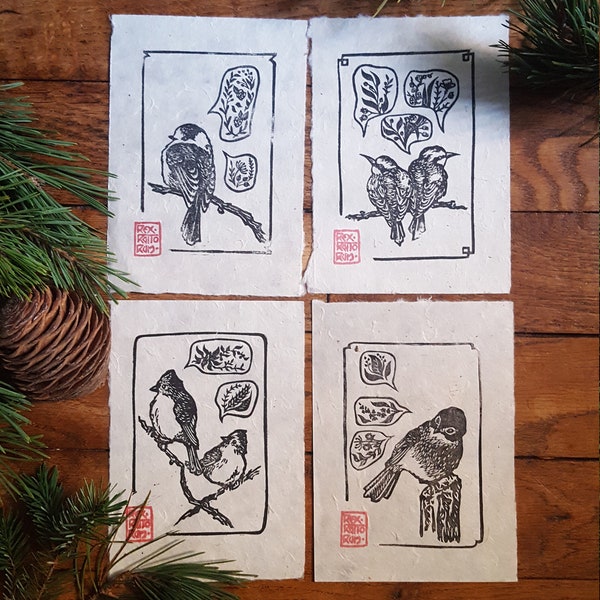 Original linoprints "Langage des oiseaux" on Lokta paper- Prices for each print