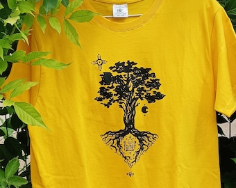 Camiseta sérigrafiada artesanalmente "Arbre de Vie", diseño original y unisex.