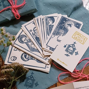Oracle des Saints - Linoprinted deck of 32 cards about catholics saints - Handmade - Handprinted- Original design