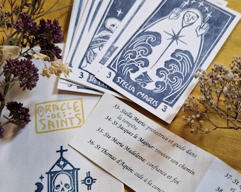 Extensión Oracle des Saints – 8 nouvelles cartes linogravées et imprimées à la main sur les saints catholiques