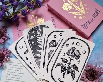 Oracle des Fleurs – Juego de 40 cartas linograbadas e impresas en la principal sobre la floriografía