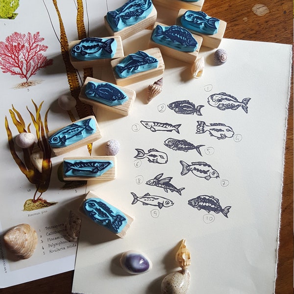 Fish Rubber Stamp Etsy