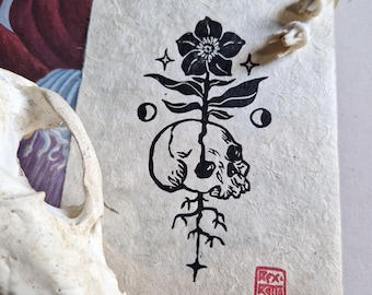 Linograbado original "Vanitas" - Gravée et imprimée à la main