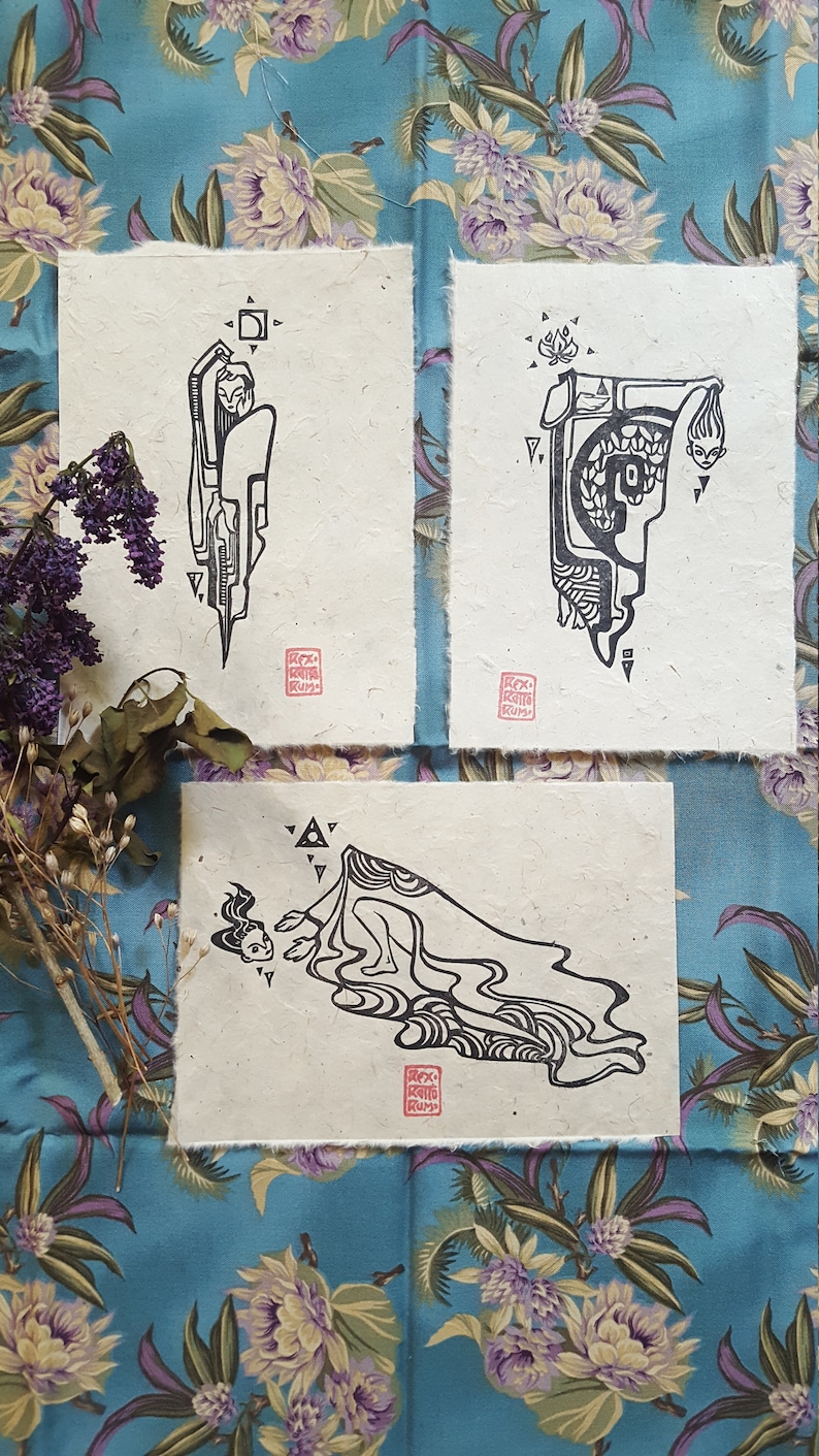 Original linoprints Cephalophores on Lokta paper Prices for each print