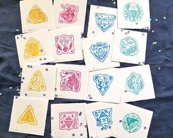 Mini linograbados originales "Signos del Zodíaco" - Precios de cada impresión - Mini linograbados "Signes du Zodiaque"
