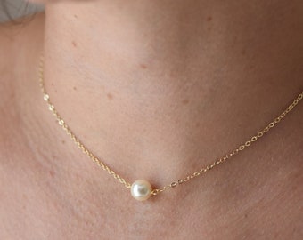 LOLA - Collier de mariage perle ras cou, perle solitaire - existe en argenté, doré, ou doré rose - bijou mariage minimaliste