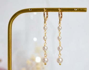 JULIETTE - Dangling bridal earrings with a cascade of pearly beads on a round sleeper clasp - wedding jewelry