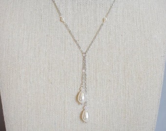 DROP DREAM - Collier de mariage avec deux pendants et des perles en forme de goutte nacrée - bijoux mariage