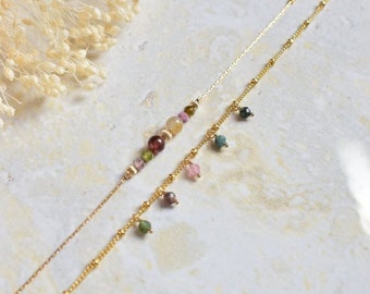 TOURMALINE - Duo de bracelets minimalistes avec une chaine très fine en gold filled et des perles de tourmaline - idée cadeau femme