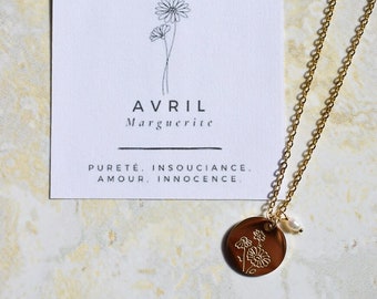 FLEUR DE NAISSANCE Avril - Collier minimaliste avec votre médaille fleur de naissance du mois d'Avril, la marguerite.