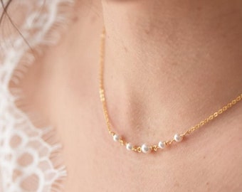 ESMEE - Collier de mariage minimaliste avec perles nacrées en enfilage simple - Bijoux mariage