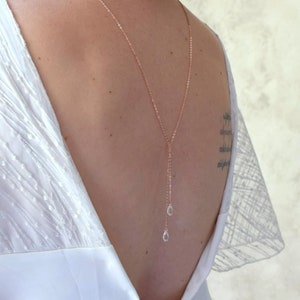 APRIL RAIN - thin and romantic back necklace with crystal drops on a thin chain