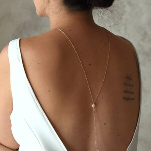 ORPHEE Minimalist wedding back necklace with 2 rose gold chains, swarovski crystal beads, wedding back jewelry image 4