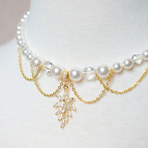 ROMY - a glamorous Bridgerton-style wedding necklace with mother-of-pearl and crystal beads, cascading chains, and a rhinestone pendant image 6