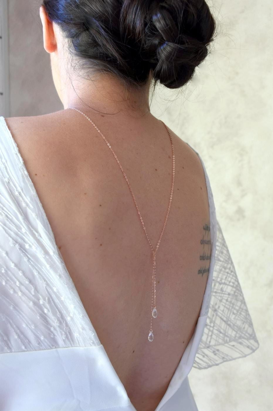 COLLIER DE DOS ROMANTIQUE – PLUIE D’AVRIL avec CRISTAUX