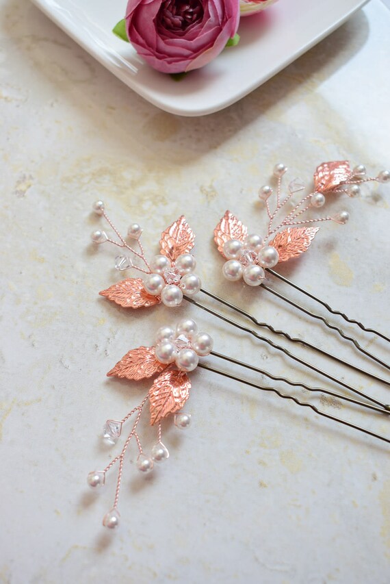 ZEN - Set of 3 Hair Pins With Leaves and Pearl Branches for  display picture 2