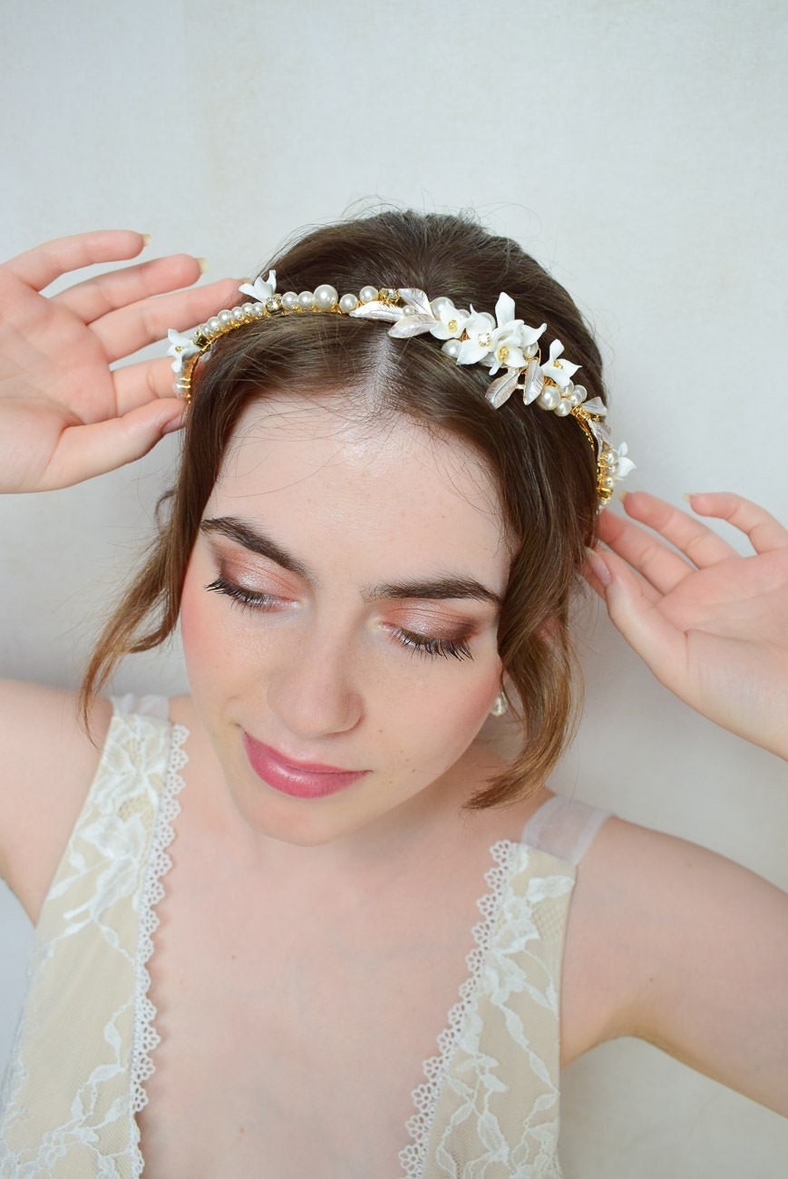 Serre-tête de mariage romantique avec fleurs et perles