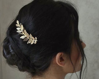 SIAM - Hair comb for the bride, boho chic golden leaf, very sober - delicate wedding jewelry