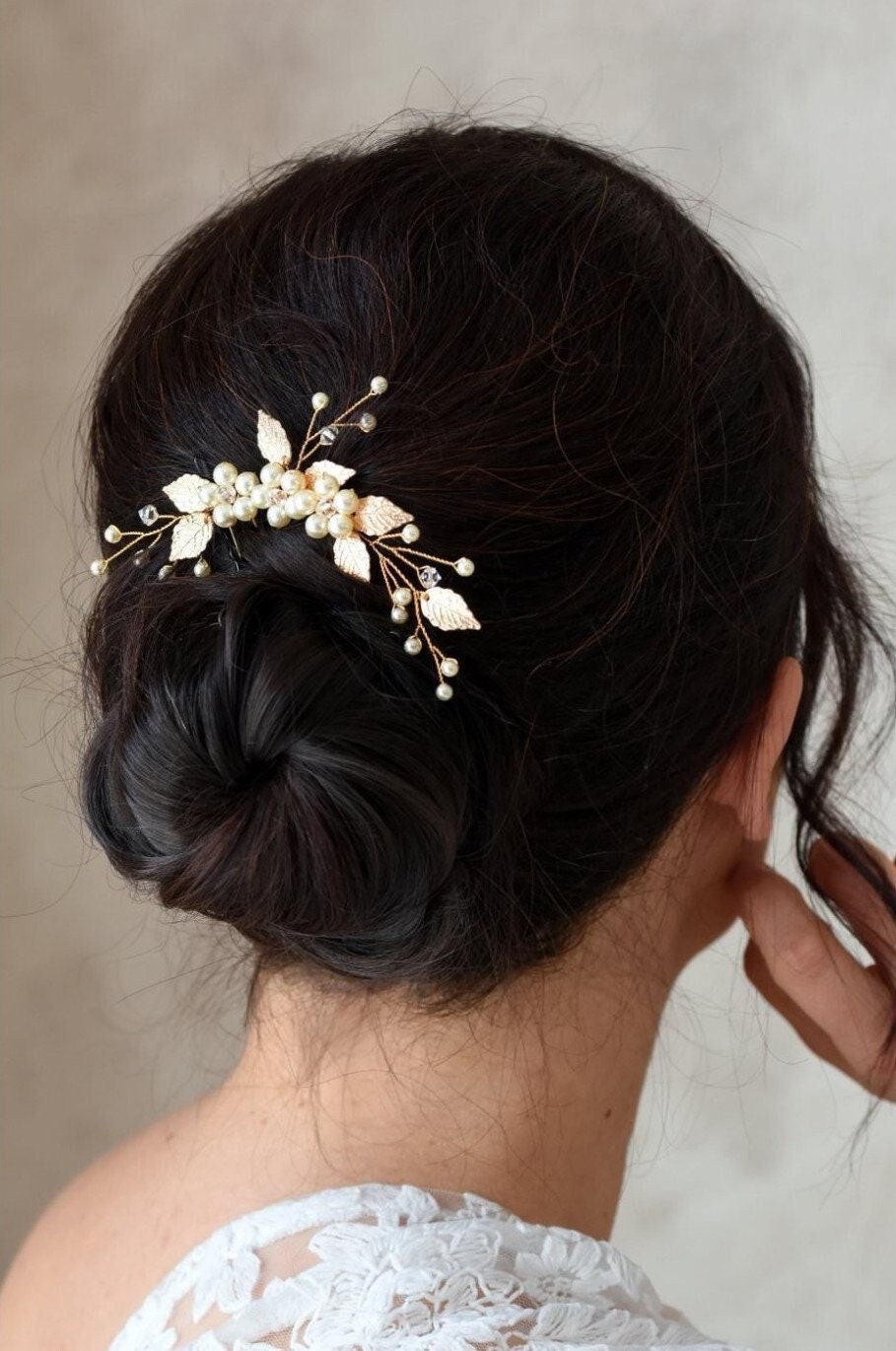 Lot de 3 pics à cheveux bohèmes avec perles et feuilles pour chignon