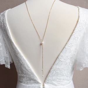 ORPHEE SET 3 jewels: back necklace, bracelet, earrings, minimalist and refined wedding set for a bride in a backless dress. image 2