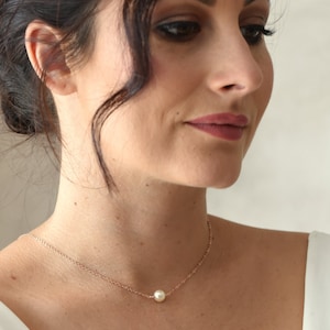 ORPHEE Minimalist wedding back necklace with 2 rose gold chains, swarovski crystal beads, wedding back jewelry image 3