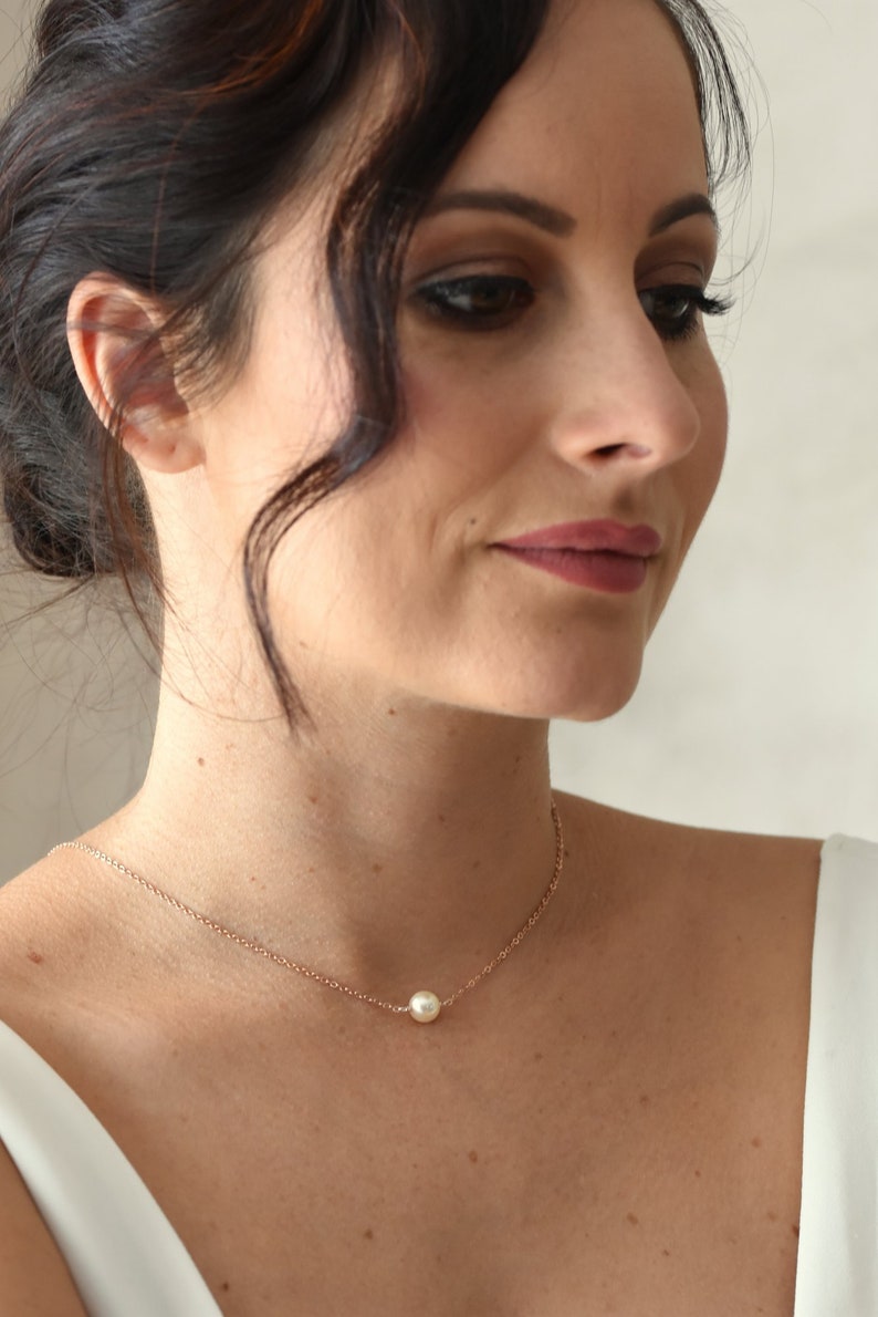 ORPHEE Minimalist wedding back necklace with 2 rose gold chains, swarovski crystal beads, wedding back jewelry image 3