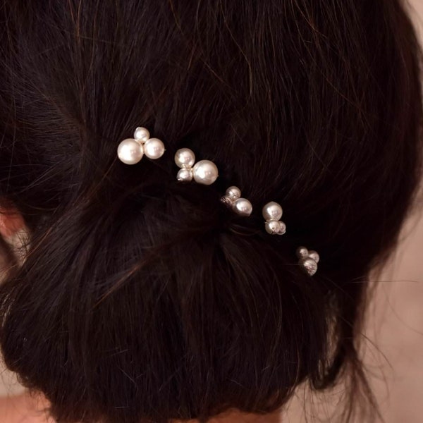 PERLES NACREES lot de 5 pics à cheveux de mariage en perles nacrées pour habiller votre chignon de mariée avec classe.