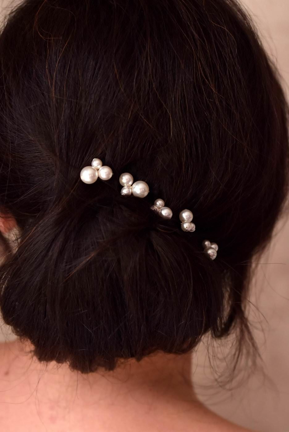 Lot de 5 pics à cheveux en perles nacrées pour mariage