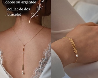 OLY SET - 2 joyas collar espalda corta + pulsera, conjunto de novia boho chic