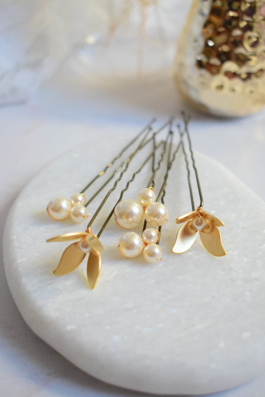 Accessoires cheveux mariage – 5 pics avec perles et fleurs