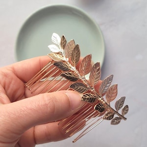 SIAM Peigne à cheveux pour la mariée, feuille doré bohème chic, très sobre bijoux mariage délicats image 4