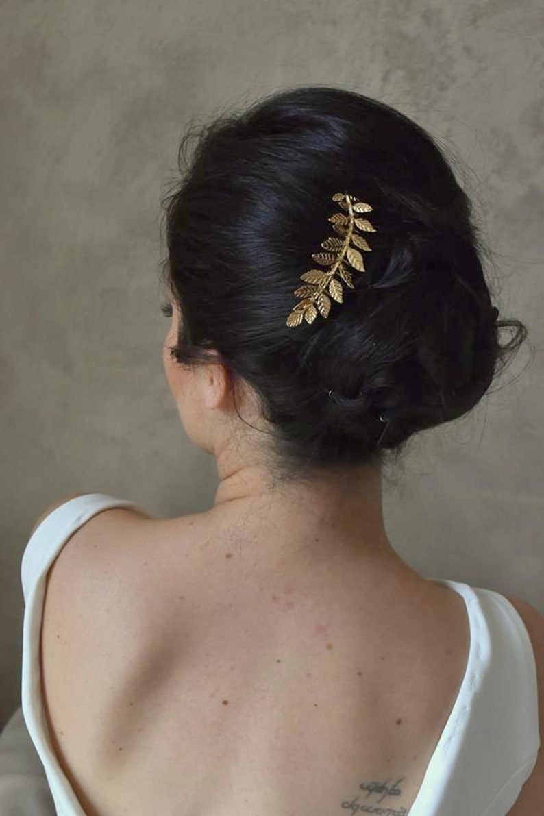 SIAM Peigne à cheveux pour la mariée, feuille doré bohème chic, très sobre bijoux mariage délicats image 2