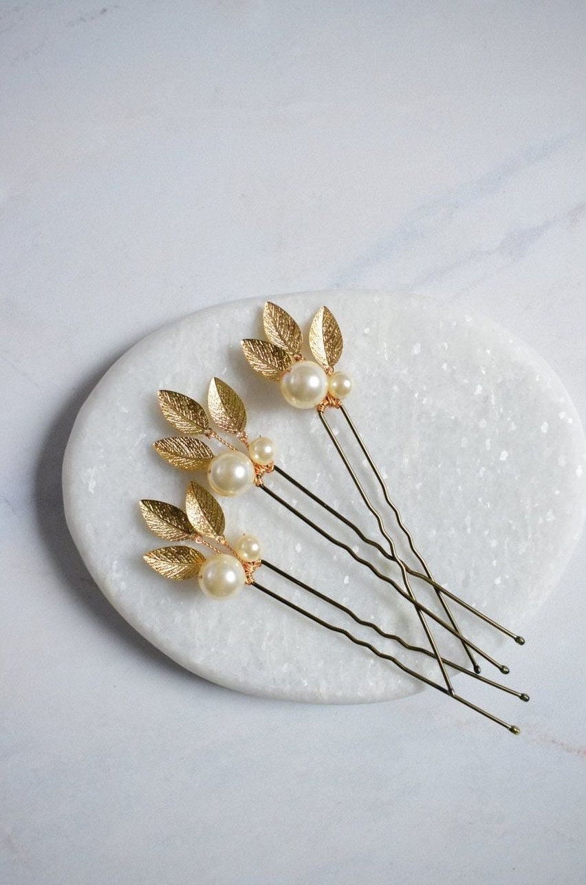 Lot de 3 pics à cheveux bohème chic avec perles nacrées
