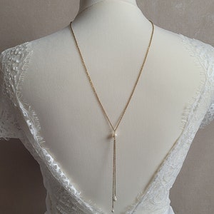 ORPHEE Minimalist wedding back necklace with 2 rose gold chains, swarovski crystal beads, wedding back jewelry image 10