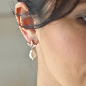 CASSANDRE Earrings for the bride, pearly crystal pear and Zirconium crystals wedding jewelry image 3