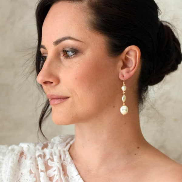 COCKTAIL - Boucles d'oreilles de mariée pendantes avec cascade de perles irrégulières