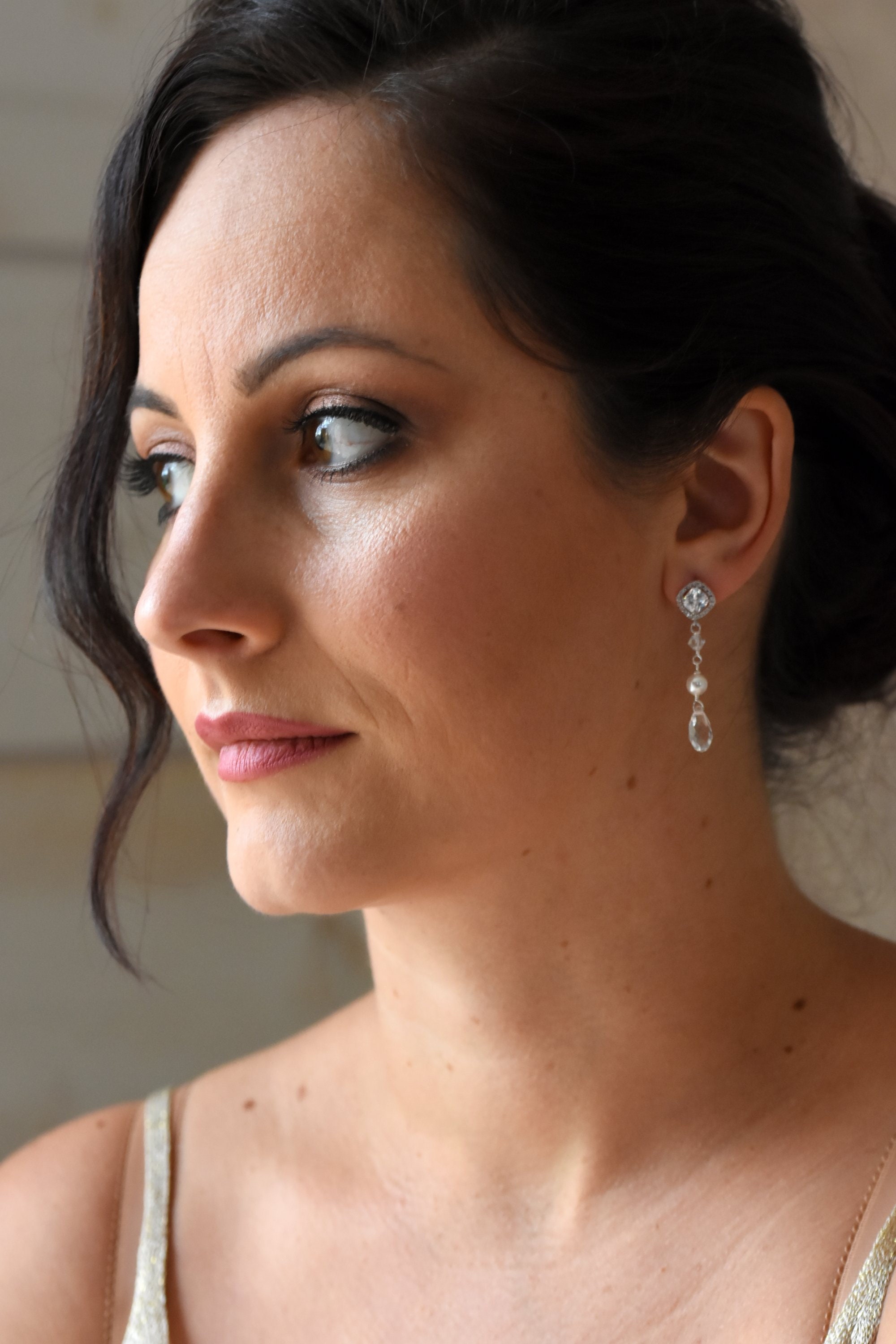 Boucles d’oreilles de mariée pendantes rétro avec perles nacrées