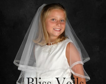 First Communion Veil with Sheer Ribbon Edge - Fast Shipping!