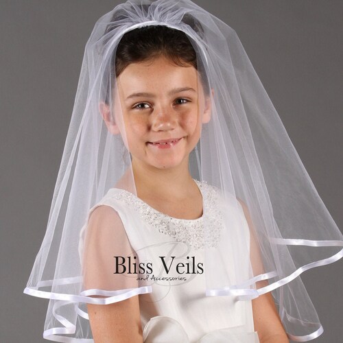 First Communion Veil With Floral Headband Fast Shipping Etsy