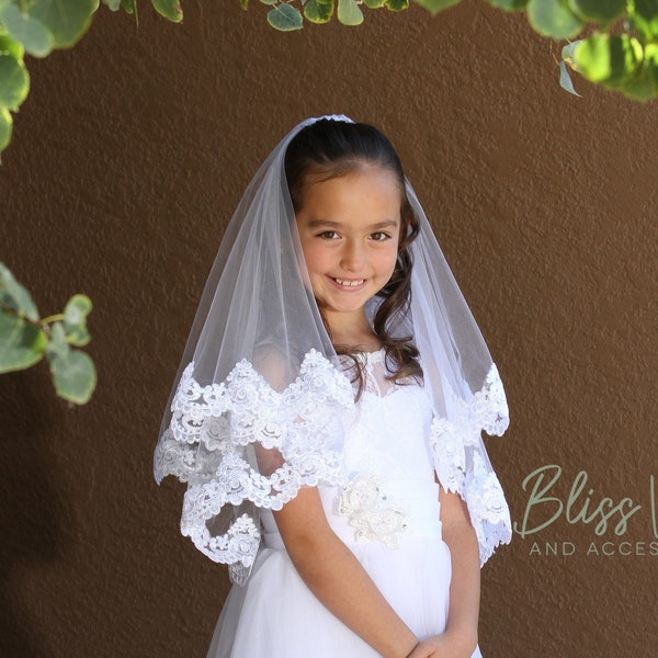 2 Layer First Communion Lace Veil - Fast Shipping!