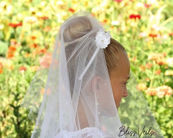 Communion Veil with Floral Satin Headband, 2 Layer Veil