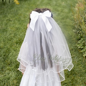 Pearl Edge Communion Veil with Bow - Two Layer Veil