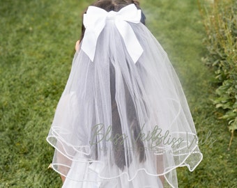 Pearl Edge Communion Veil with Bow - Two Layer Veil