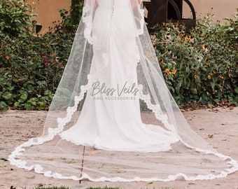 Mantilla Veil Cathedral, Lace Wedding Veil, Long Lace Veil, One Tier Veil, Knee Veil, Ivory veil, Sheer Veil, Soft Bridal Veil