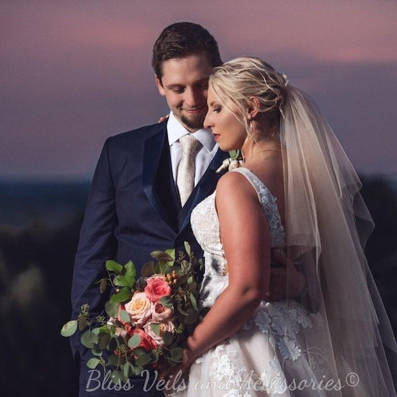 2-Layer Bridal Veil with Blusher: Ivory or Soft White, Fingertip to Cathedral Length