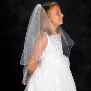 Simple First Communion Veil, 2 Layer Pencil Edge Veil, Holy Communion Veil