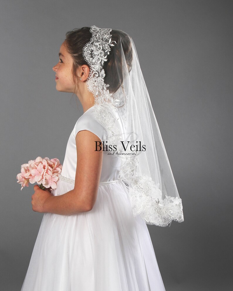 Communion Mantilla Lace Edge Veil Available In Several Etsy