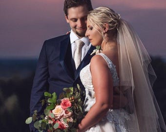 Soft Tulle Two Tier Wedding Veil with Blusher Fingertip to Cathedral Length