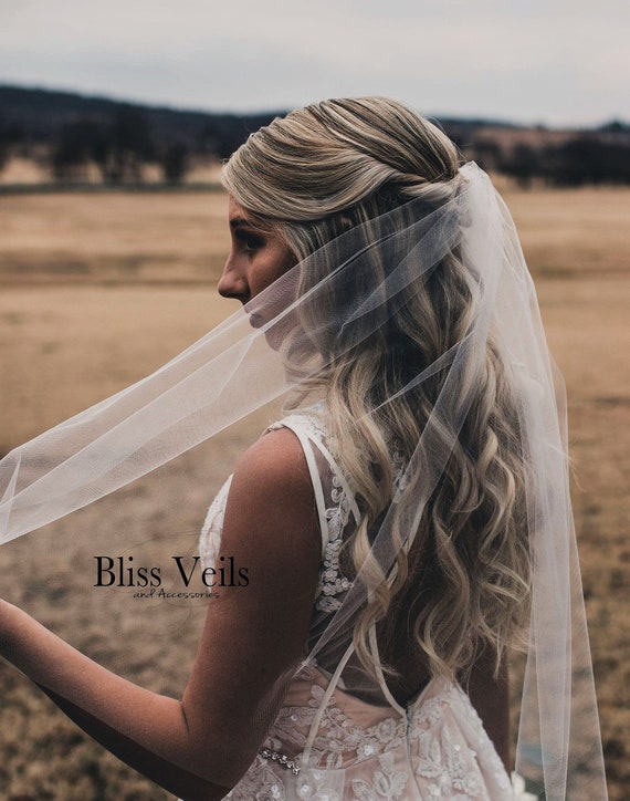 Sheer Thin Waist Wedding Veil, Fingertip Veil, Cathedral Veil, White Veil,  Ivory Veil, Single Layer Veil, Short Veil Fast Shipping 